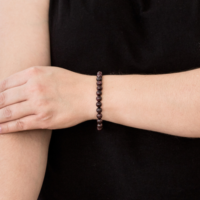 Garnet beaded stretch bracelet, 'Offering of Love' - Natural Garnet Beaded Stretch Bracelet from Guatemala
