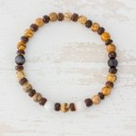 Jasper and jade beaded stretch bracelet, 'Brown Combination' - Jasper Jade and Coconut Shell Beaded Bracelet from Guatemala