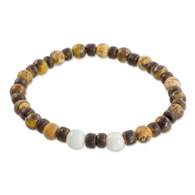 Multi-Gemstone and Coconut Shell Bracelet from Guatemala