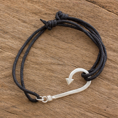 Sterling Silver Fish Hook Pendant Bracelet from Guatemala, 'Binding Fish  Hook