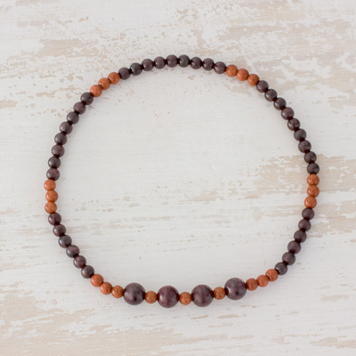 Garnet and aventurine beaded stretch anklet, Earthen Combination