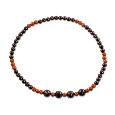 Garnet and Aventurine Beaded Anklet from Guatemala