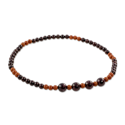 Garnet and aventurine beaded stretch anklet, 'Earthen Combination' - Garnet and Aventurine Beaded Anklet from Guatemala