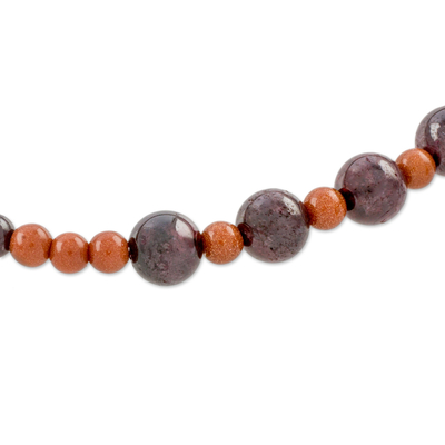 Garnet and aventurine beaded stretch anklet, 'Earthen Combination' - Garnet and Aventurine Beaded Anklet from Guatemala