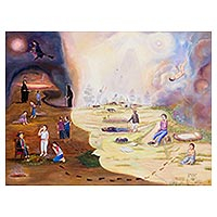 'Del nacimiento a la muerte' (2016) - Pintura al óleo alegórica original firmada del ciclo de vida