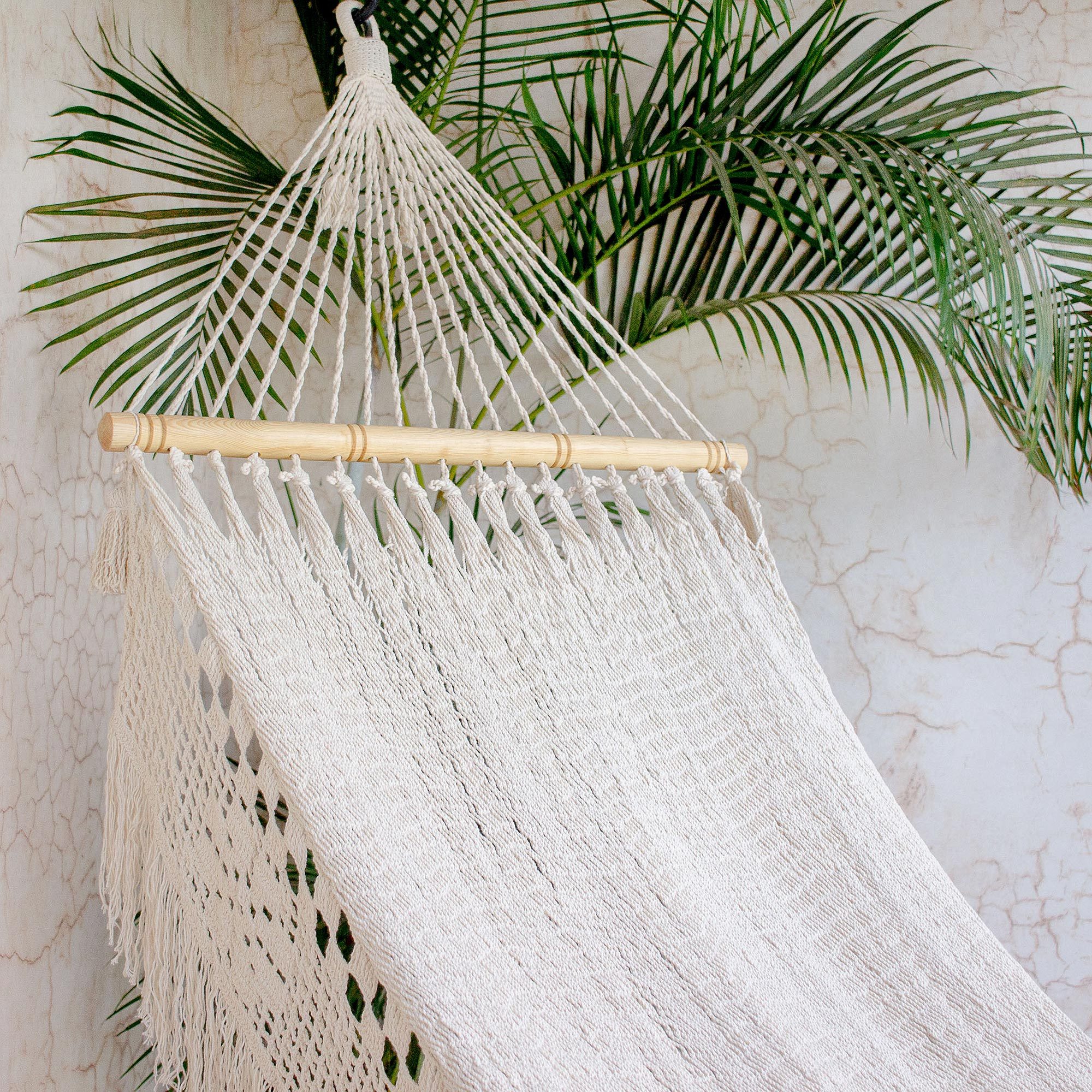 Handwoven Cotton Single Hammock from El Salvador Fresh Comfort NOVICA