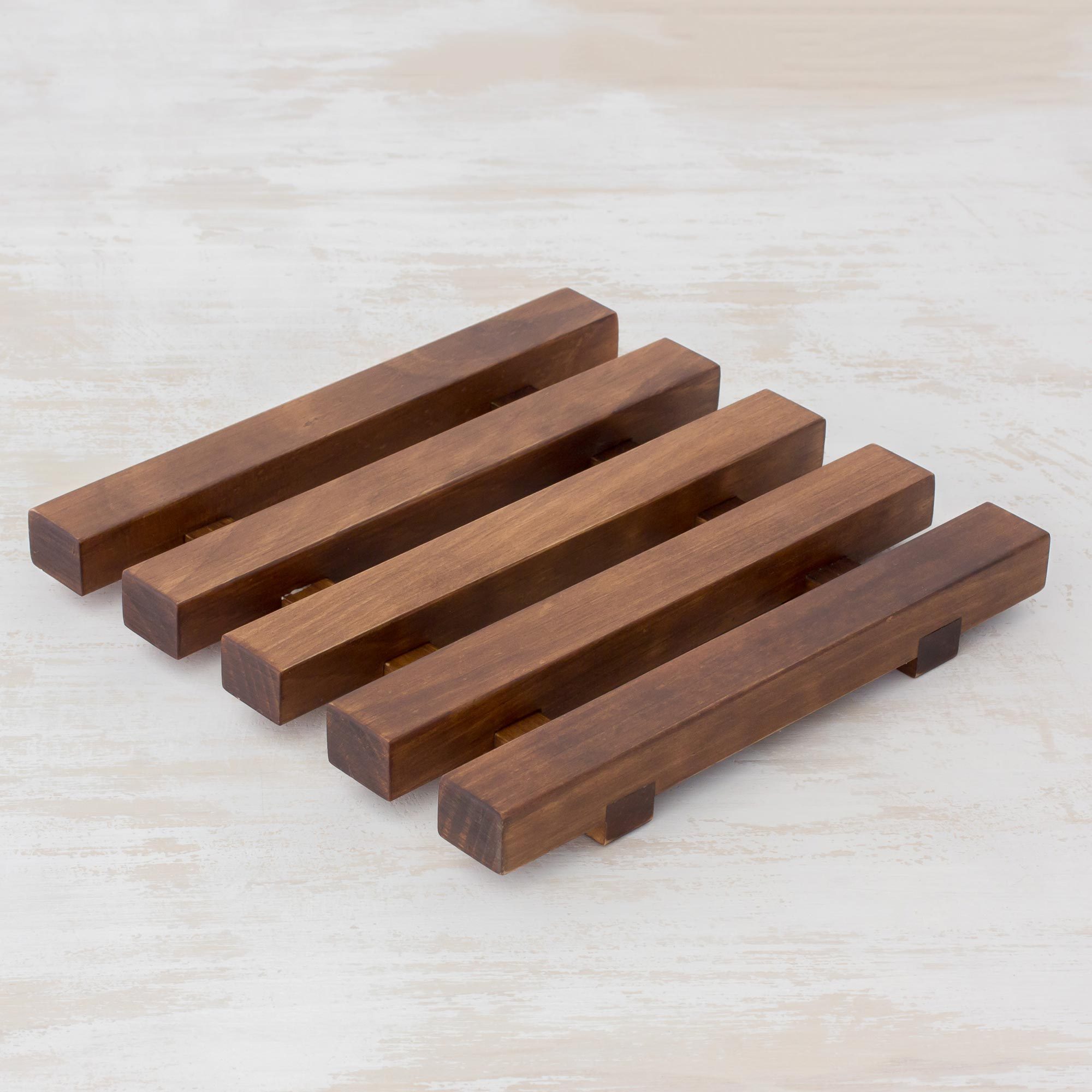 UNICEF Market Brown Square Alder Wood Trivet from Guatemala Family