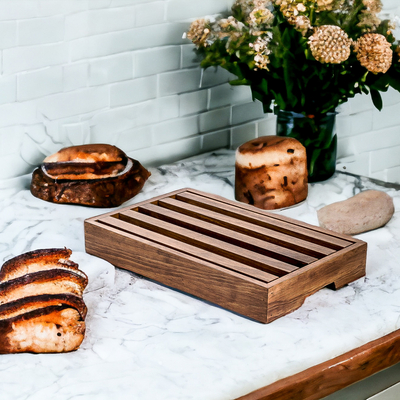 Wood bread board, 'Homey Kitchen' - Alder Wood Bread Board and Trivet from Guatemala