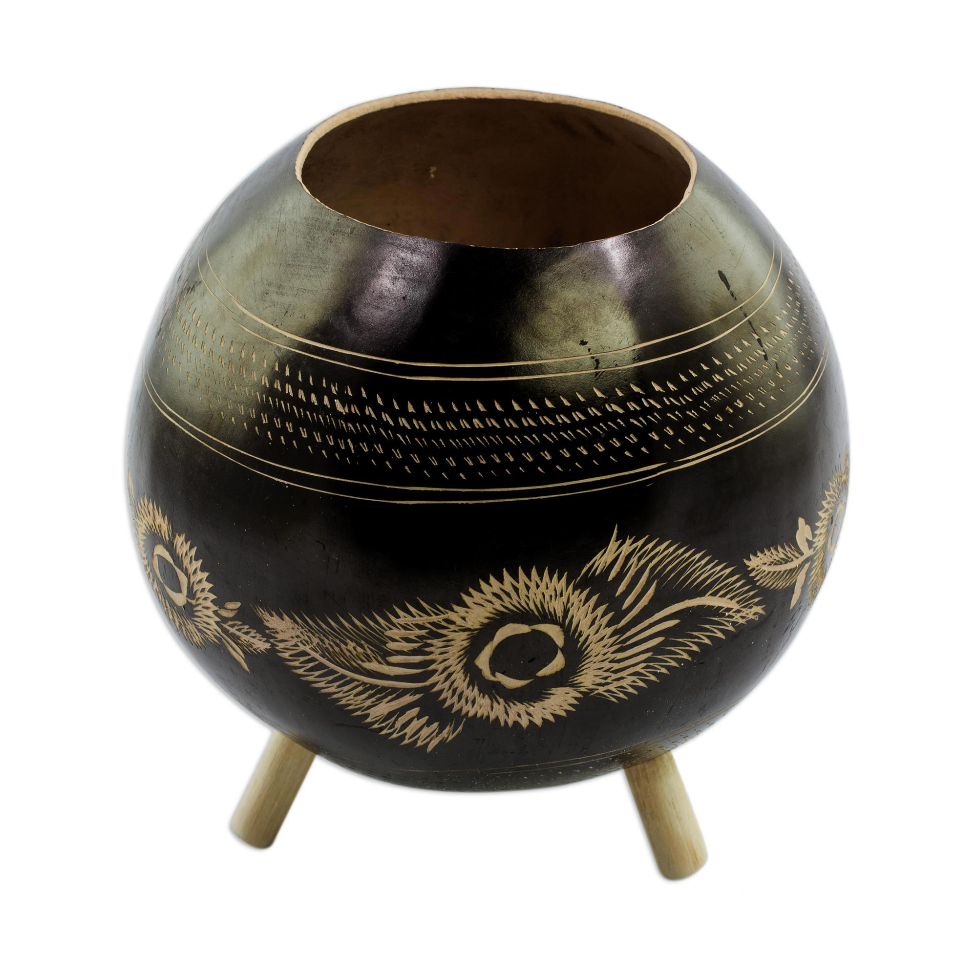 Black Calabash Decorative Bowl from Guatemala Lines of History NOVICA