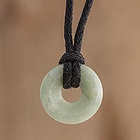 Jade pendant necklace, 'Circle of Love in Apple Green'