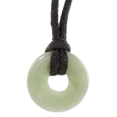Jade pendant necklace, 'Circle of Love in Apple Green' - Apple Green Circular Jade Pendant Necklace from Guatemala