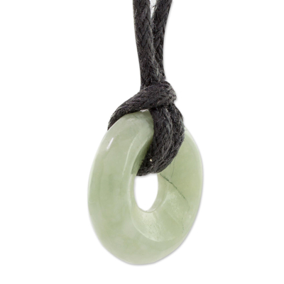 Jade pendant necklace, 'Circle of Love in Apple Green' - Apple Green Circular Jade Pendant Necklace from Guatemala