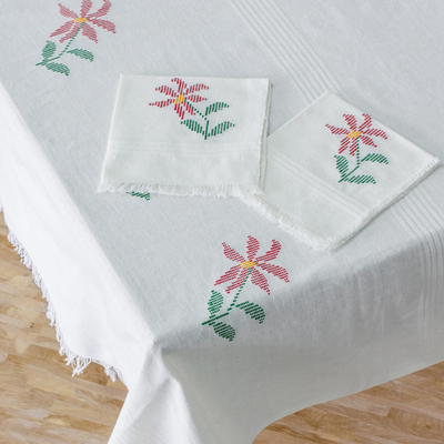 Vintage Set of Six Linen Cross Stitch Embroidery Tray or Placemats