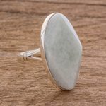 Jade cocktail ring, 'Green Maya Mystique' - Sterling Silver and Light Green Jade Cocktail Ring
