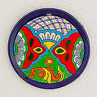 Ceramic decorative plate, 'Flowers of Yore' - Hand-Painted Floral Ceramic Decorative Plate from Guatemala