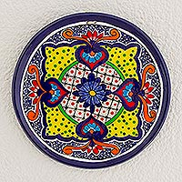 Ceramic decorative plate, 'Flowers of Enchantment' - Ceramic Decorative Plate with Floral Motifs from Guatemala
