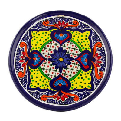Ceramic Decorative Plate with Floral Motifs from Guatemala