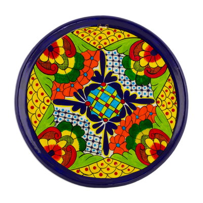 Flower Motif Ceramic Decorative Plate from Guatemala