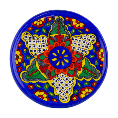 Floral Colorful Ceramic Decorative Plate from Guatemala