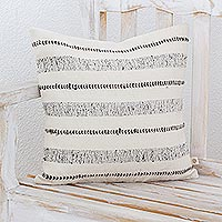 Wool blend cushion cover, 'Beauty in Taupe' - Guatemalan Taupe Striped Backstrap Woven Wool Cushion Cover