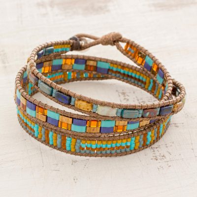 Glass beaded wrap bracelet, 'Abundant Reef' - Colorful Glass Beaded Wrap Bracelet from Guatemala