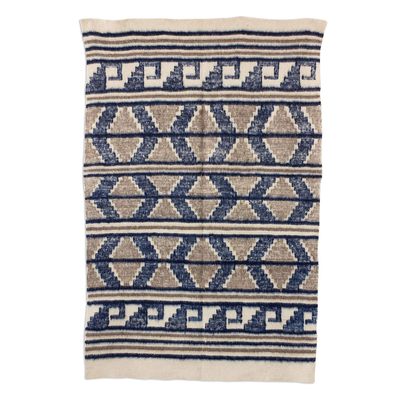 Wool area rug, 'Mountain Cabin' - Brown and Blue Wool Area Rug