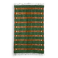 Wool area rug, 'Jasper Beauty' - Green 100% Wool Hand Dyed and Hand Woven Rug
