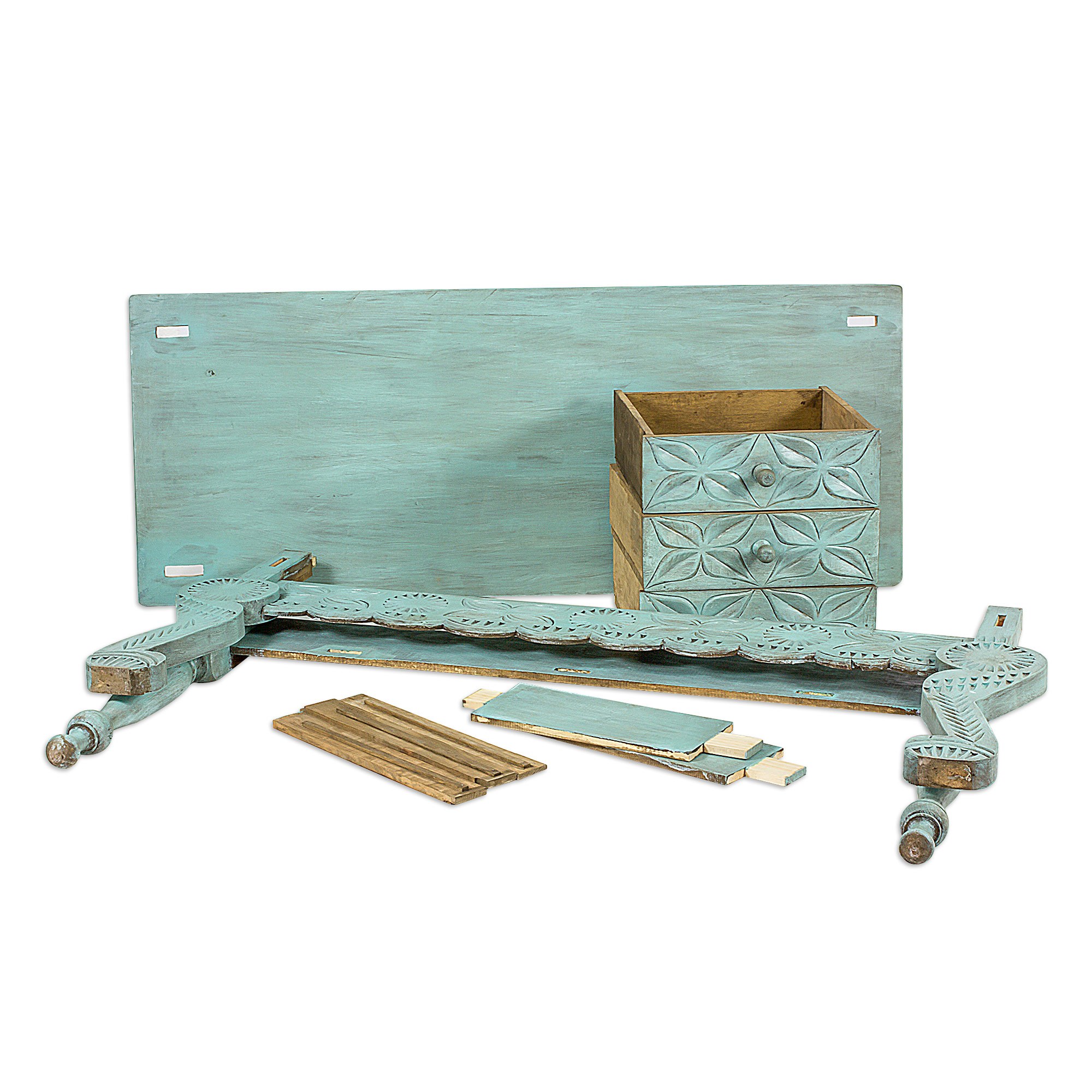 Handcrafted Green Wood Console Table from Guatemala Elegant Patina