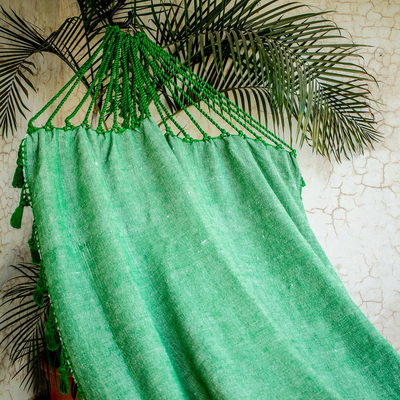 Hamaca de algodón, (individual) - Hamaca individual de algodón tejida a mano en verde de Guatemala