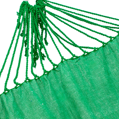 Cotton hammock, 'Forest Trail' (single) - Handwoven Cotton Single Hammock in Viridian from Guatemala