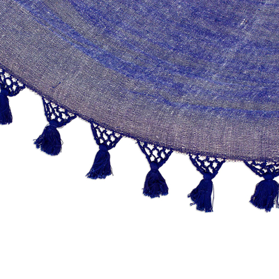 Baumwollhängematte, (einzeln) - Handgewebte Einzelhängematte aus Baumwolle in Saphirblau aus Guatemala