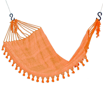 Cotton hammock, 'Seaside Sunrise' (single) - Handwoven Cotton Single Hammock in Sunrise from Guatemala