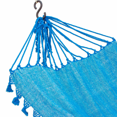 Baumwollhängematte, (einzeln) - Handgewebte Einzelhängematte aus Baumwolle in Azurblau aus Guatemala
