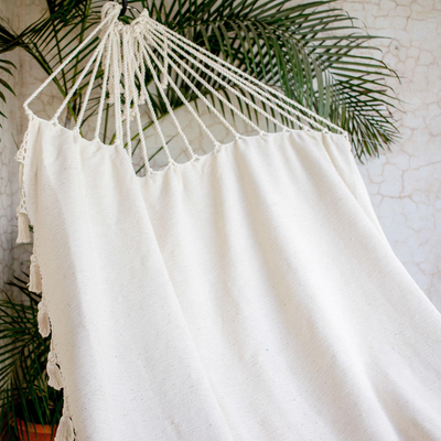 Cotton hammock, 'Above the Sand' (single) - Handwoven Cotton Single Hammock in Linen from Guatemala