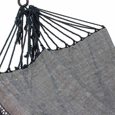 Baumwollhängematte, (einzeln) - Handgewebte Einzelhängematte aus Baumwolle in Graphit aus Guatemala