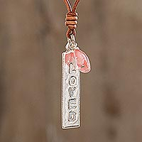 Rose quartz pendant necklace, 'Loved'