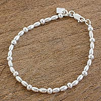 High-Polish Sterling Silver Beaded Bracelet from Guatemala,'Gleaming Combination'