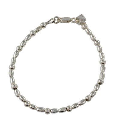 High-Polish Sterling Silver Beaded Bracelet from Guatemala - Gleaming ...