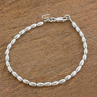 Elegant Sterling Silver Beaded Bracelet from Guatemala,'Peaceful Gleam'