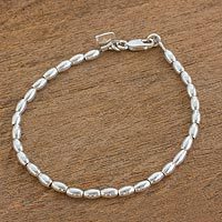 Sterling silver beaded bracelet, 'Peaceful Gleam'