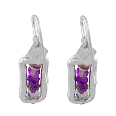 Fine silver and amethyst dangle earrings, 'Beauty Without End' - Fine Silver and Amethyst Dangle Earrings from Guatemala