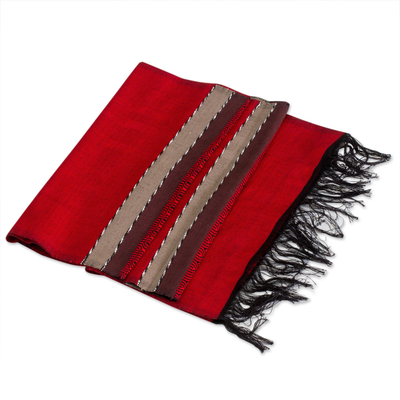 Tischläufer aus Baumwolle - Schwarzer und roter Tischläufer, handgewebt aus Baumwolle