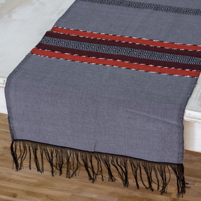Cotton table runner, Trails of Totonicapan in Grey