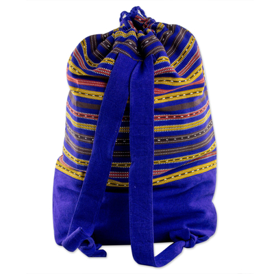 Cotton backpack, 'Expedition in Sapphire' - Striped Cotton Backpack in Sapphire from Guatemala
