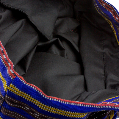 Rucksack aus Baumwolle - Gestreifter Baumwollrucksack in Saphir aus Guatemala