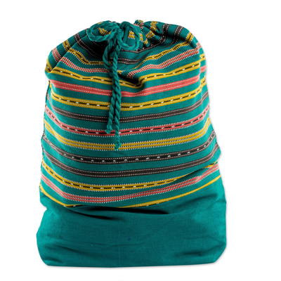 Striped Cotton Backpack in Emerald from Guatemala