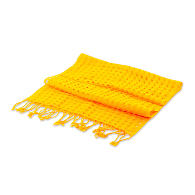 Baumwollschal - Handgewebter Schal aus safrangelber Baumwolle mit Rückengurt aus Guatemala