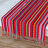Cotton table runner, 'Villages of Guatemala' - Colorful Hand Woven Guatemalan Cotton Table Runner