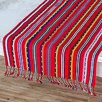 Cotton table runner, 'Villages of Guatemala' - Colorful Hand Woven Guatemalan Cotton Table Runner