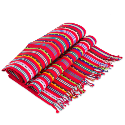 Cotton table runner, 'Villages of Guatemala' - Colorful Hand Woven Guatemalan Cotton Table Runner